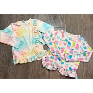 Ruffle Butts Girls SZ 6 Long‎ Sleeve Rash Guard Tie Dye & Popsicle Print 2 Pack